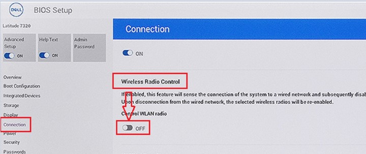 BIOS Setup Wireless Radio Control off