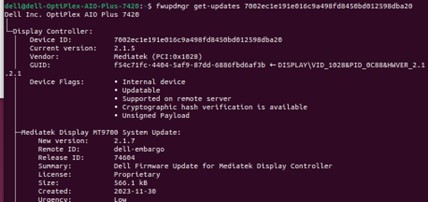 Zadejte příkaz fwupdmgr get-updates {Scalar IC Device ID}.