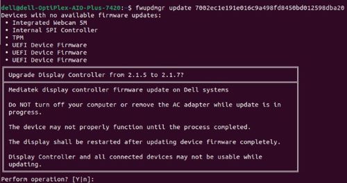 Zadejte příkaz fwupdmgr update {Skalární ID zařízení IC}