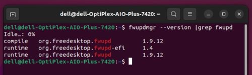 Skriv inn fwupdmgr --version |grep fwupd in Terminal