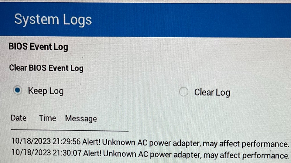 « Alerte ! Unknown AC power adapter, may affect performance » message d’erreur