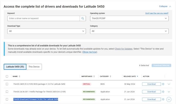 Stáhněte si aktualizaci firmwaru čipové karty ThinOS 24.06.2 pro počítač Latitude 5450