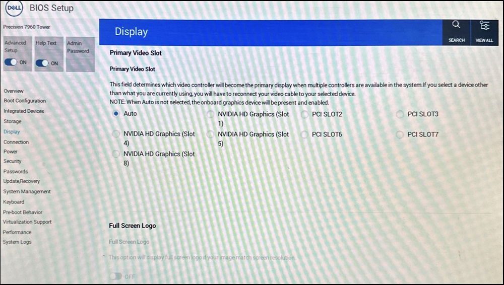Dell Precision 5860、7960、XLタワー システムでは、ビデオ出力がプライマリー ビデオ スロットからのものでない場合 ...