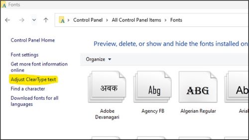 Select Adjust Clear Type Text