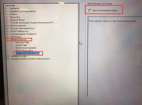 In the right pane, select Set Ownership Date.