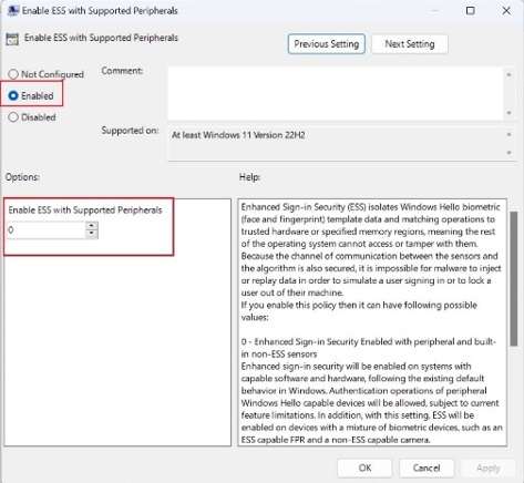 Selezionare Enabled, modificare il valore in 0, quindi fare clic su Apply.
