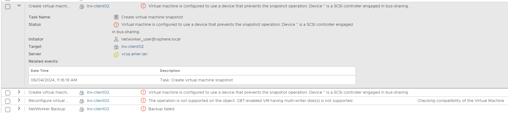 vSphere Task Console rapporterer feil