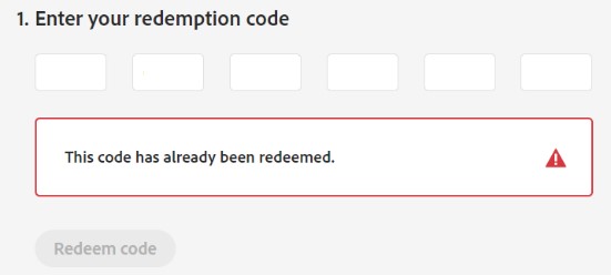 Enter This code has already been redeemed