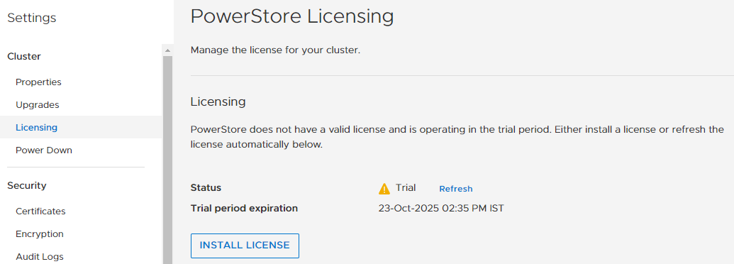 Instalace licence grafického uživatelského rozhraní PowerStore