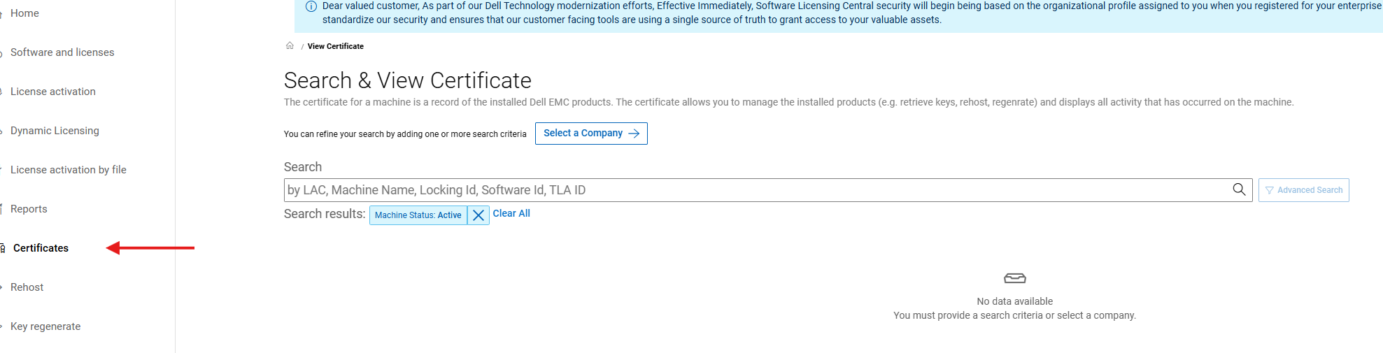 View Certificate tab in SLC