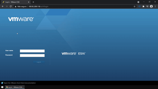 Acesse o host via&nbsp;VMware Host Client