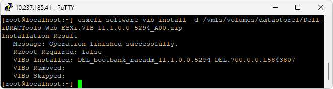 using the SSH connection to install VIB