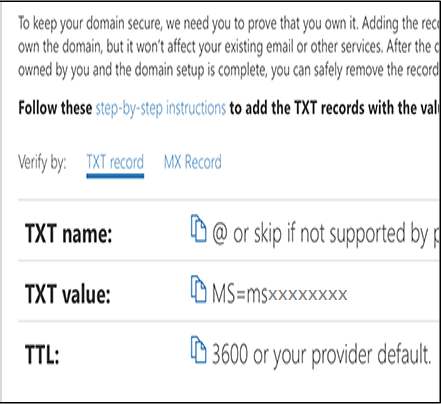 Hodnota TXT Office365