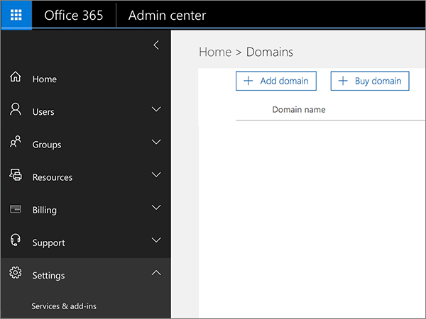 Office 365 ドメイン ページ