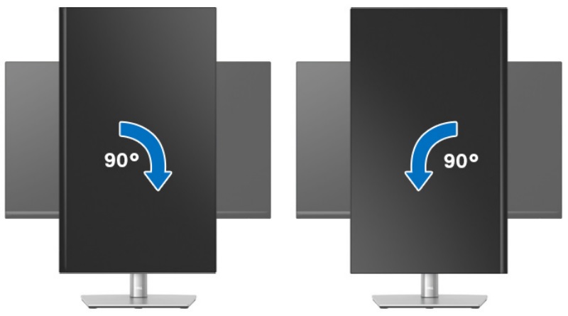 Girando 90° nos sentidos horário e anti-horário no monitor Dell P2722HE