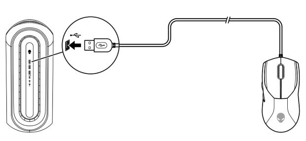 Schließen Sie das Mauskabel an den USB-Anschluss an.