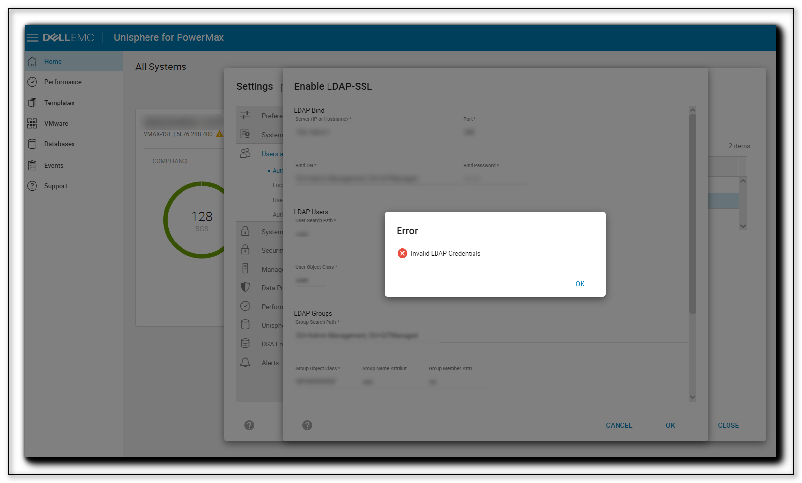 Screenshot showing the error