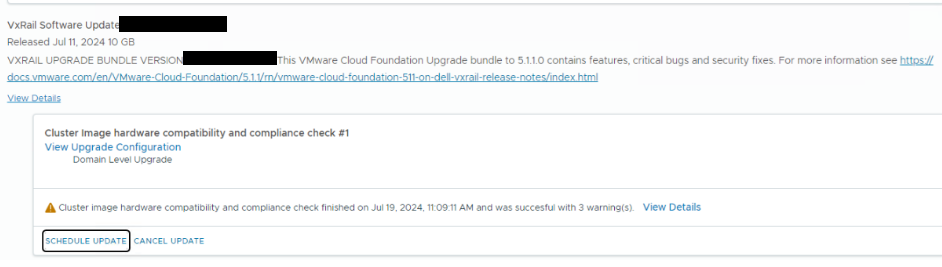 Screenshot showing the schedule update button