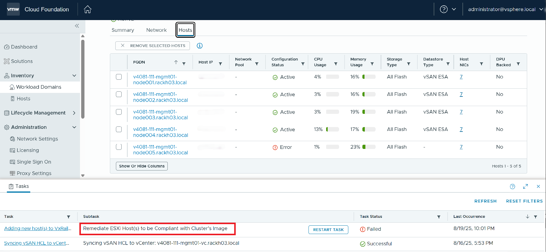 host remediation failed