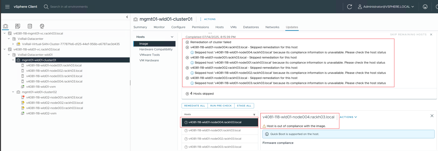 remediation of cluster failed