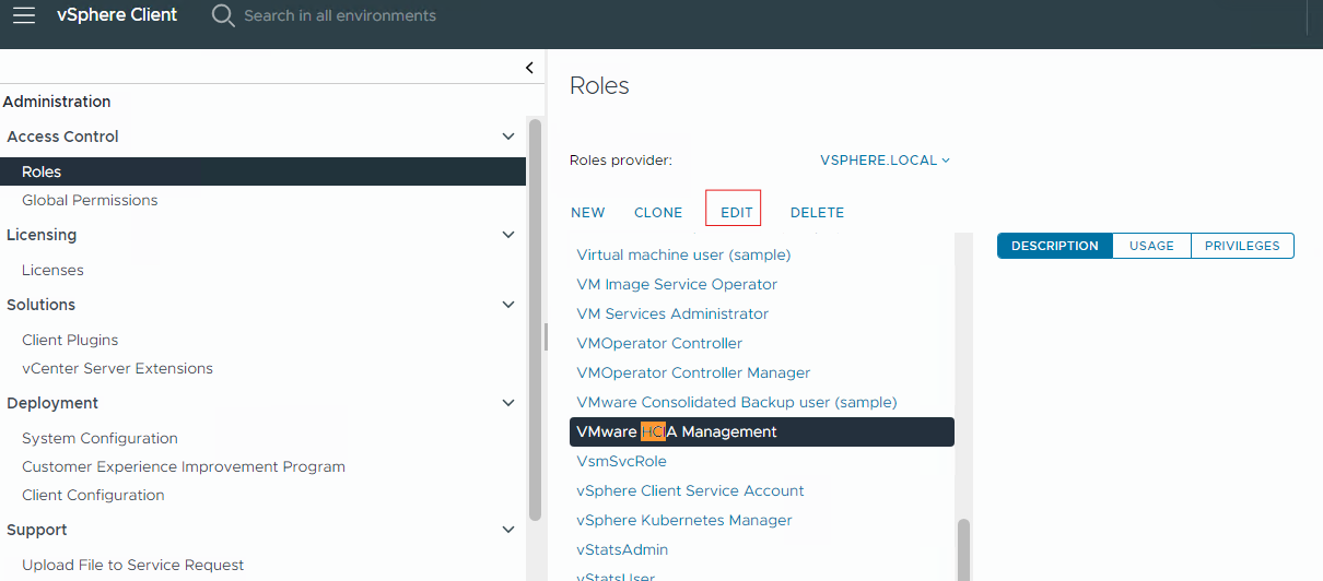 Screenshot showing how to access the edit options to correct the privileges