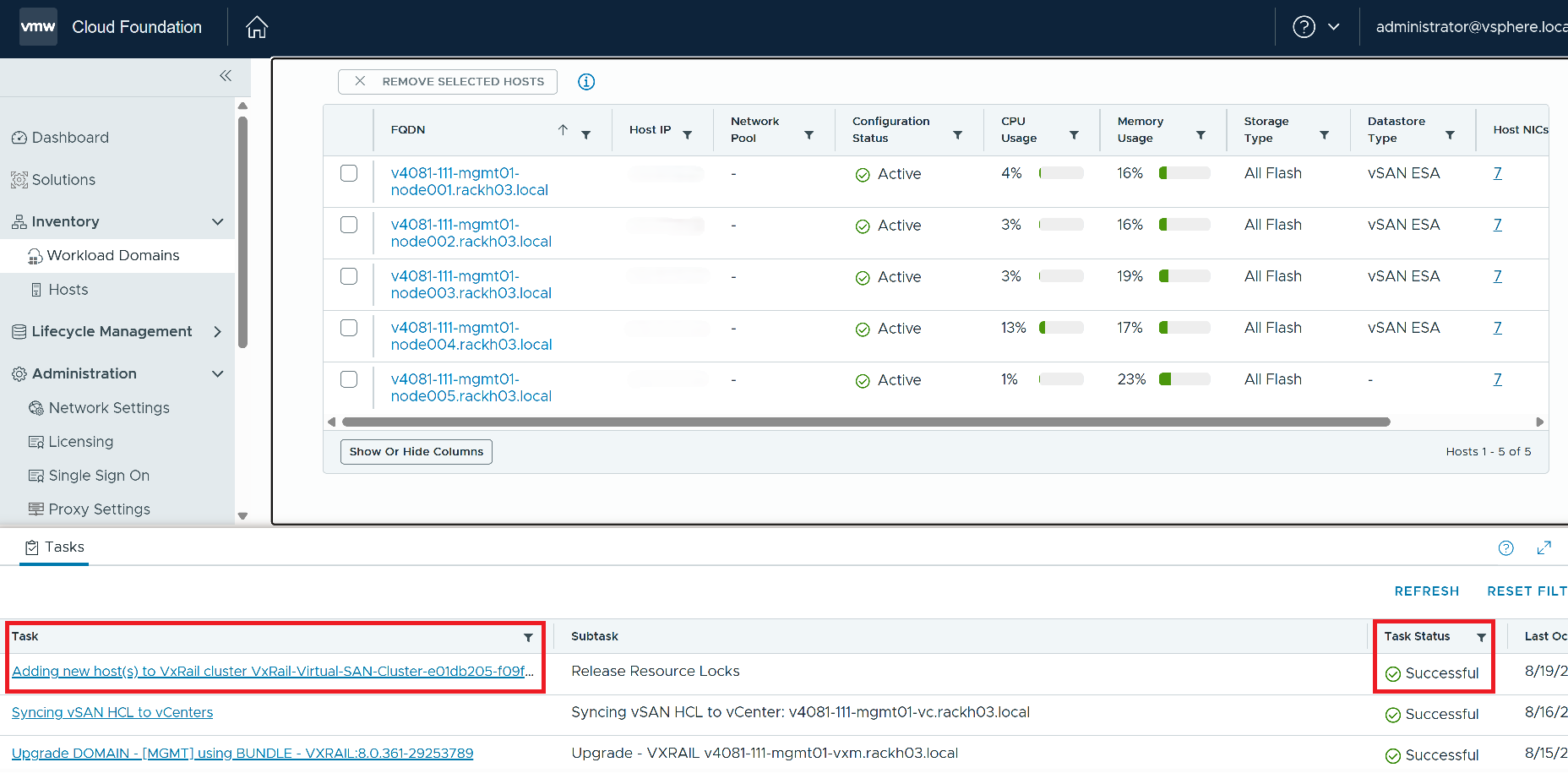 Add VxRail Host completed