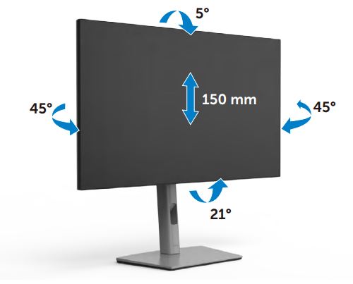 Dell U2723QX monitörde dikey hareket, dönme ve dikey uzatma