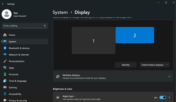 Windows Night Light in Windows Settings