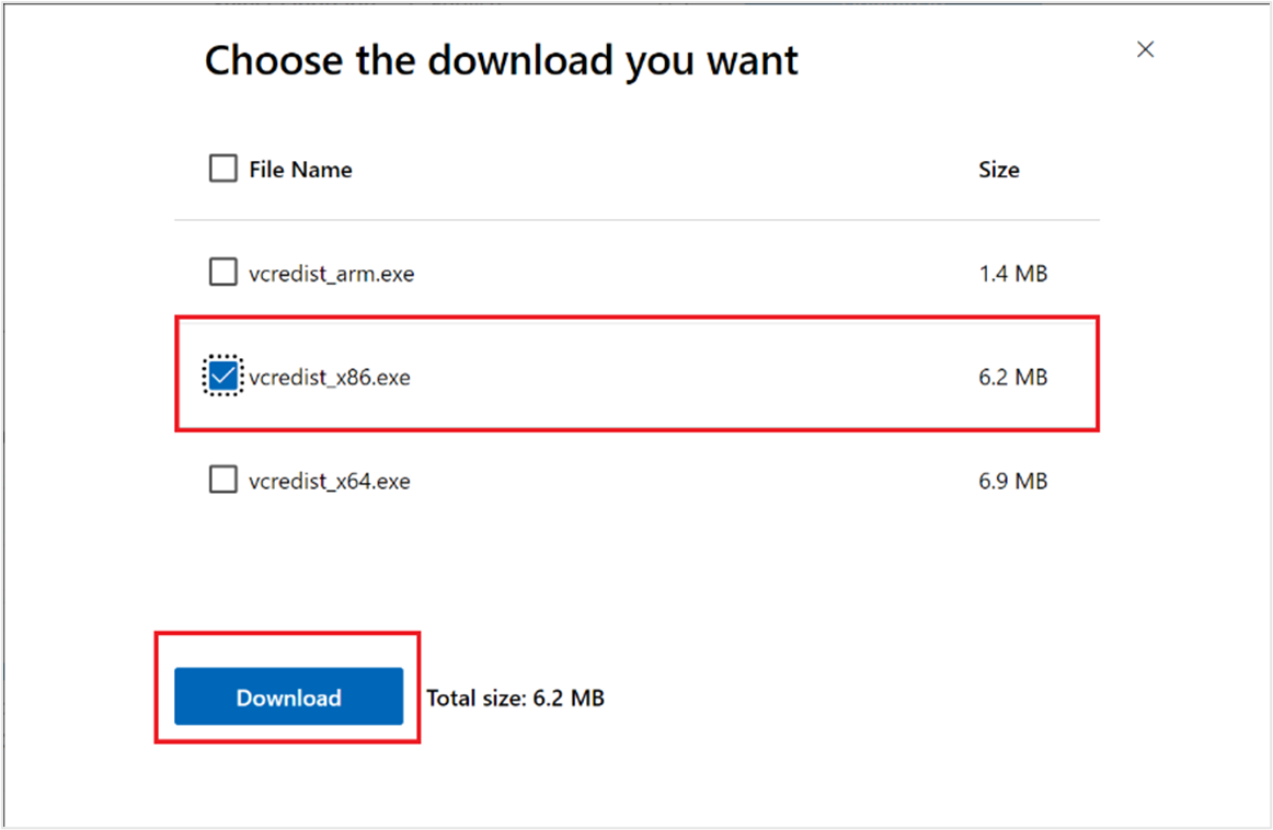Descarga de vcredist_x86.exe