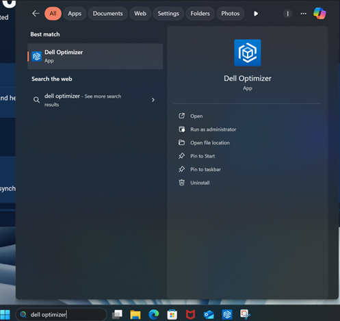 Vyhledání aplikace Dell Optimizer