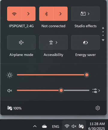 Clicking the Select a sound output icon
