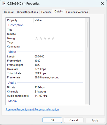 From Details, checking under Audio for the Channels