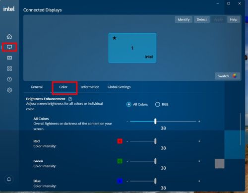 Brugere kan justere skærmindstillingerne i Intel Graphics Command Center-programmet
