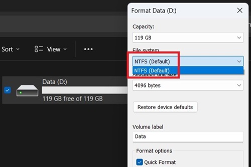 Opzioni del file system per exFAT o FAT32 mancanti.