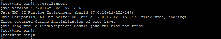 NetWorker: gstclreport fails in NW 19.13 with error Module java.xml ...