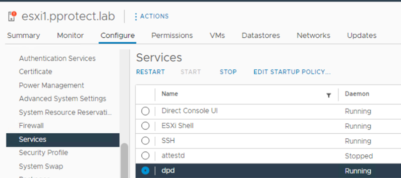 在 UI 中重新启动 ESXI 服务器的 dpd 服务