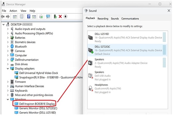 Il est possible que les ordinateurs portables Qualcomm n’affichent pas le périphérique de lecture de l’écran USB-C dans la section Gestionnaire de périphériques des écrans.
