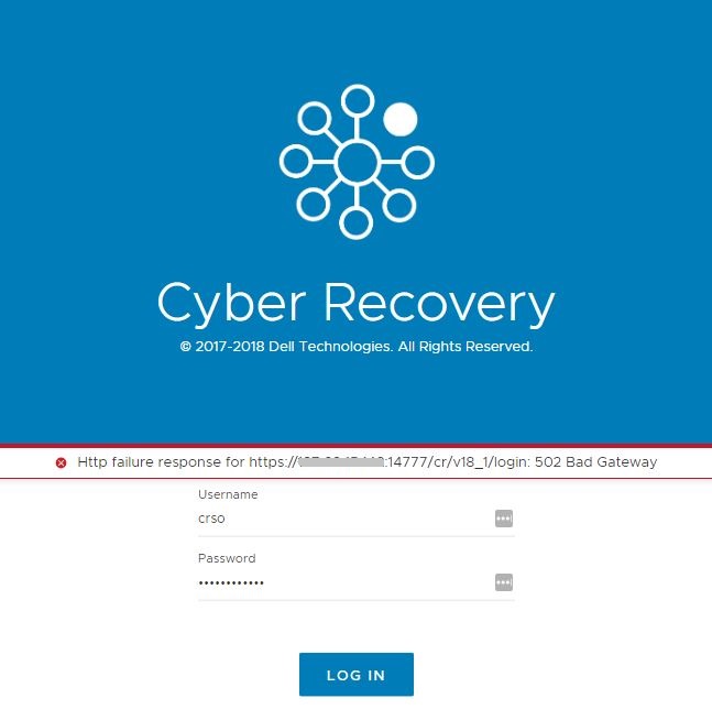  error appears while trying to login to Cyber Recovery