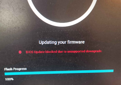 Actualización del BIOS bloqueada debido a una desactualización no soportada