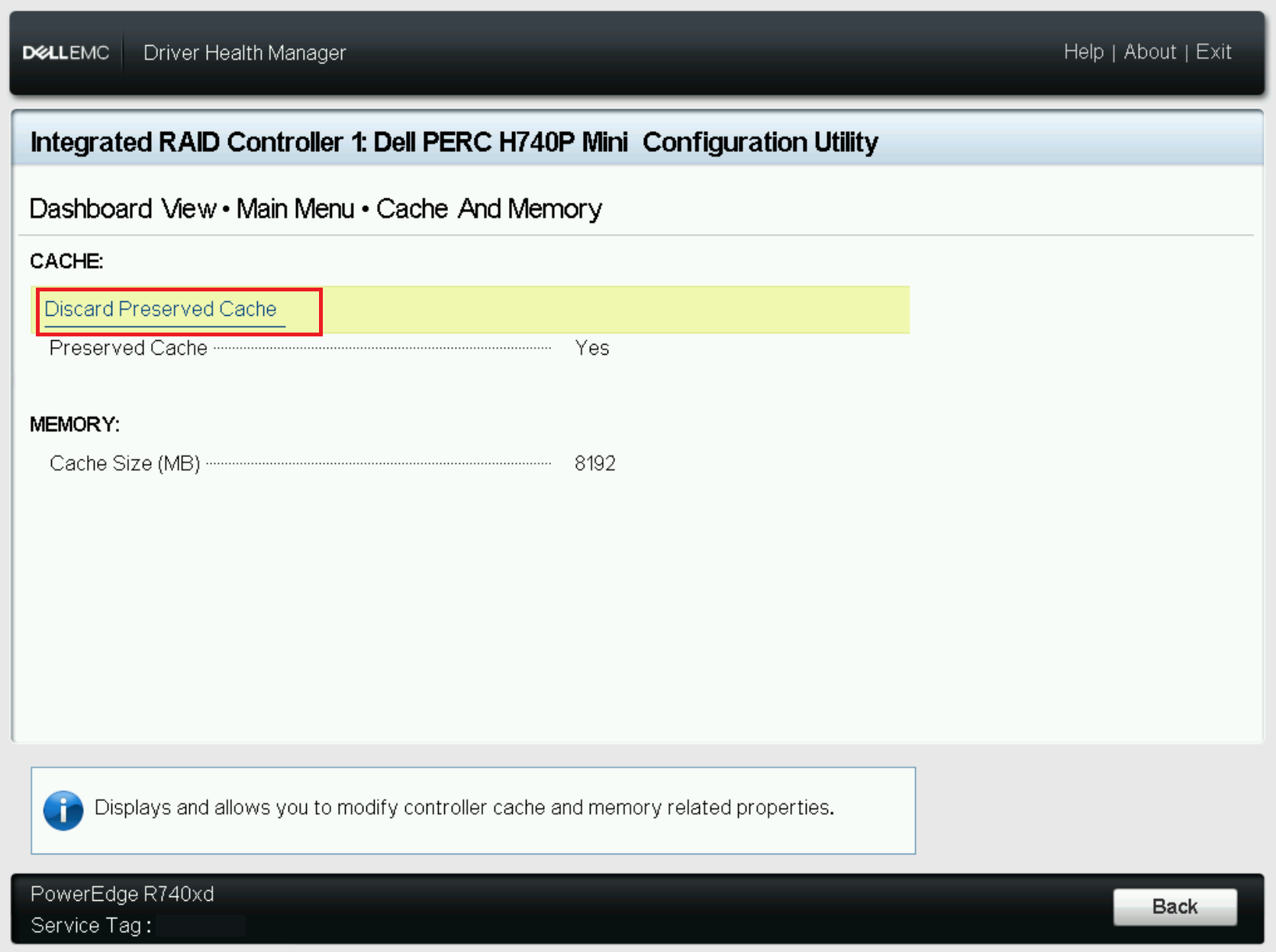 Selezionare Discard Preserved Cache