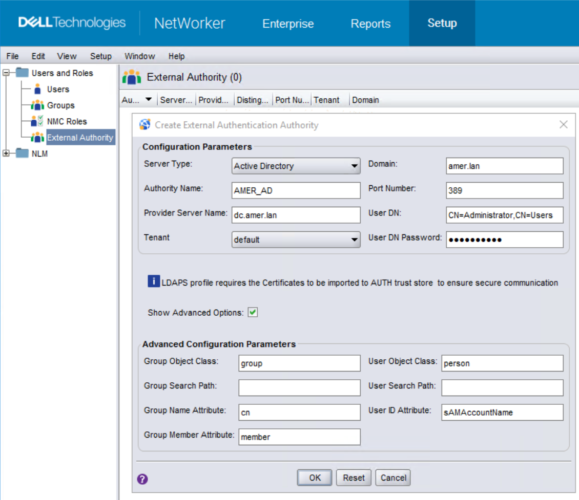 Esempio di aggiunta dell'autenticazione Active Directory a NetWorker