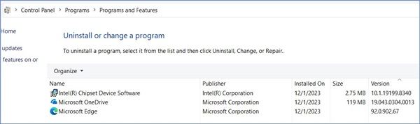 Windows kontrollpanel, program och funktioner