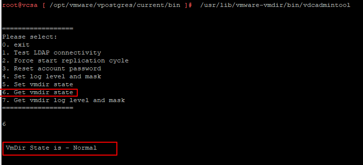 Change vmdir stateコマンド