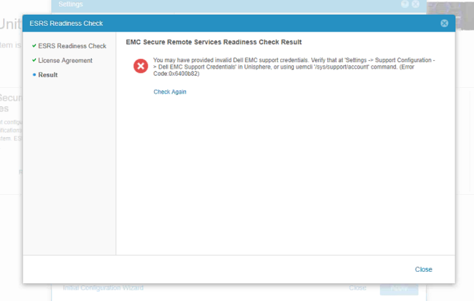 Resultaat van de gereedheidscontrole van EMC Secure Remote Services