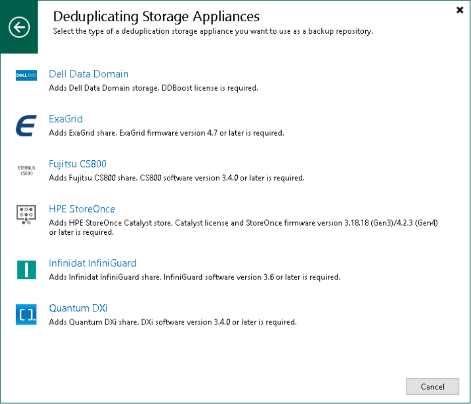 Avviare la procedura guidata New Backup Repository