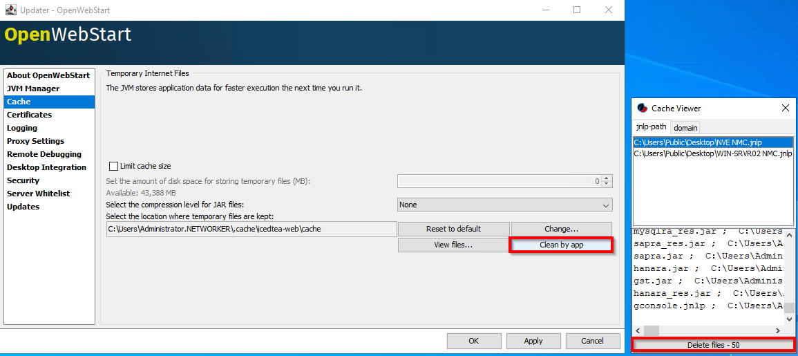 NRE cache opschonen per applicatie
