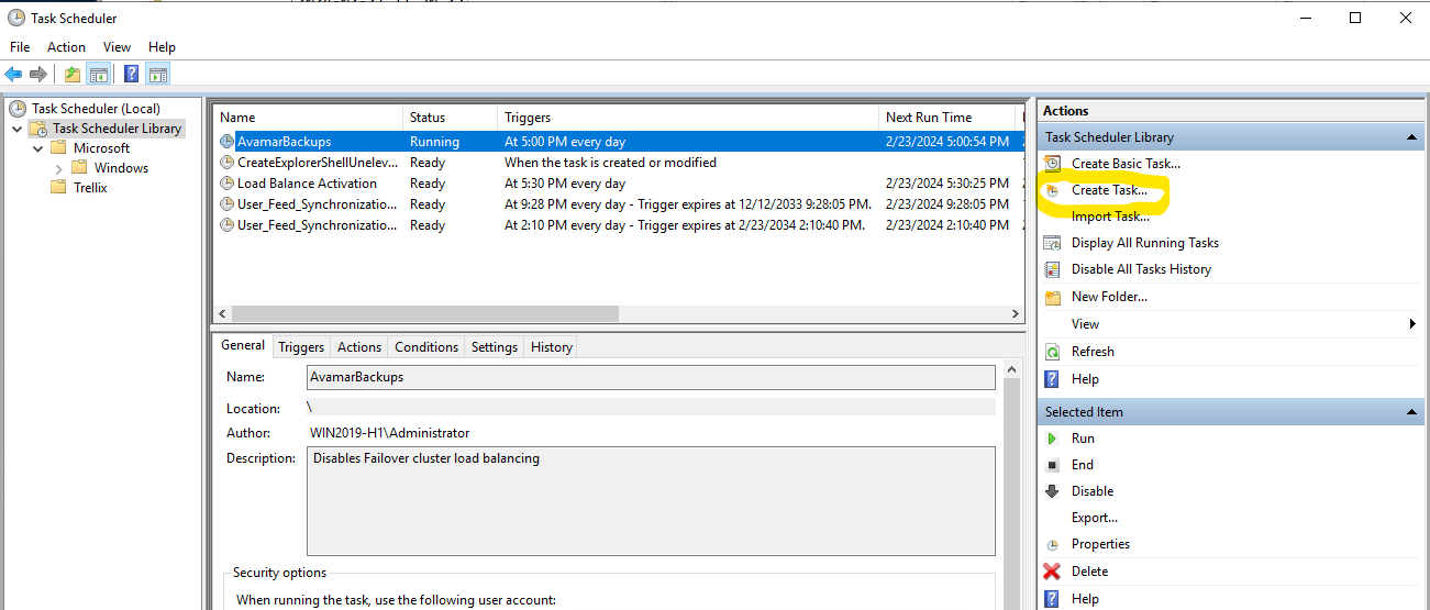 Click Create Task button in the Task Scheduler Library