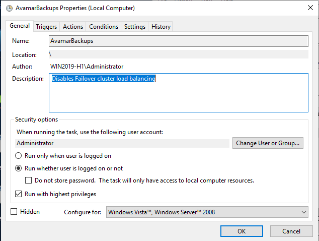 Select Run whether or the user is logged on or not option
