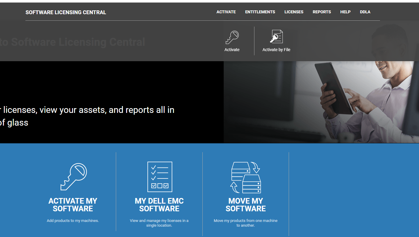 Software license Central giriş sayfası