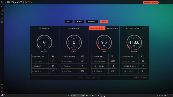 Captura de pantalla de rendimiento de AWCC 6.11